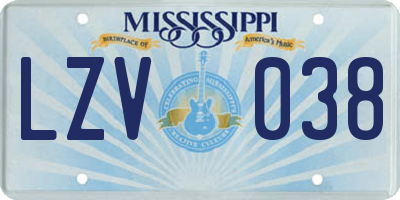 MS license plate LZV038