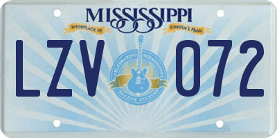 MS license plate LZV072