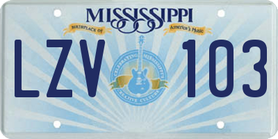 MS license plate LZV103