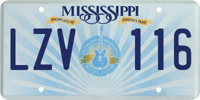 MS license plate LZV116
