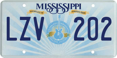 MS license plate LZV202