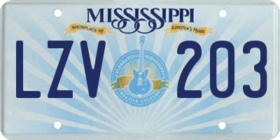 MS license plate LZV203