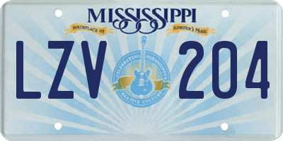 MS license plate LZV204