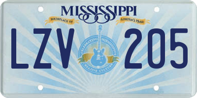 MS license plate LZV205