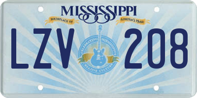 MS license plate LZV208