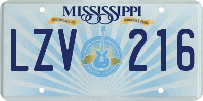 MS license plate LZV216
