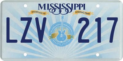 MS license plate LZV217