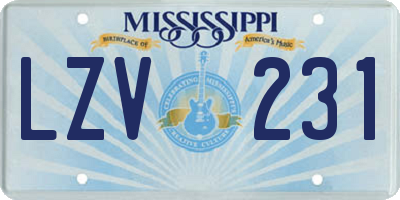 MS license plate LZV231