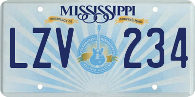 MS license plate LZV234