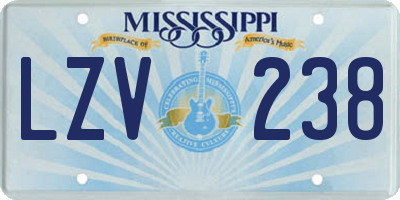 MS license plate LZV238