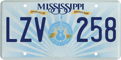 MS license plate LZV258