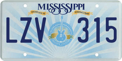 MS license plate LZV315