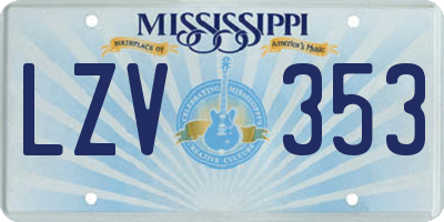 MS license plate LZV353