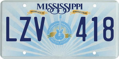 MS license plate LZV418