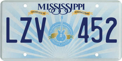 MS license plate LZV452