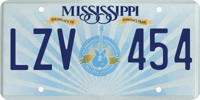 MS license plate LZV454