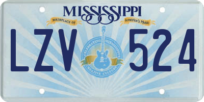 MS license plate LZV524