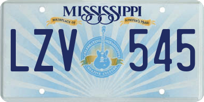 MS license plate LZV545