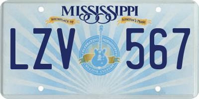 MS license plate LZV567