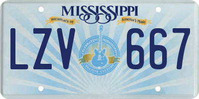 MS license plate LZV667