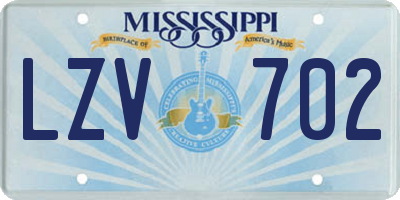 MS license plate LZV702