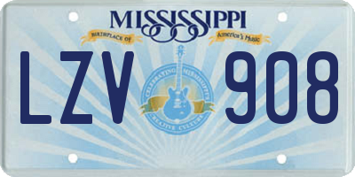 MS license plate LZV908