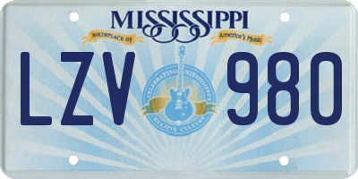 MS license plate LZV980