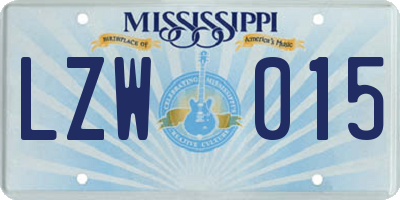 MS license plate LZW015