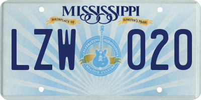 MS license plate LZW020