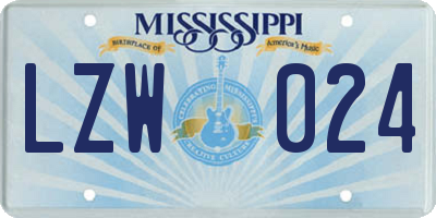 MS license plate LZW024