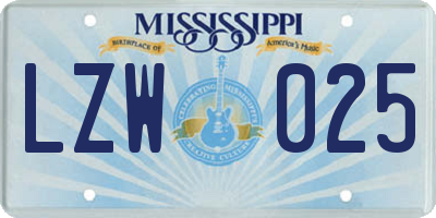 MS license plate LZW025