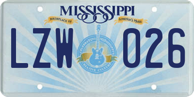 MS license plate LZW026