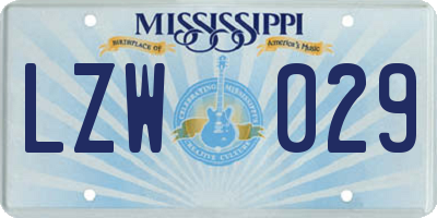MS license plate LZW029