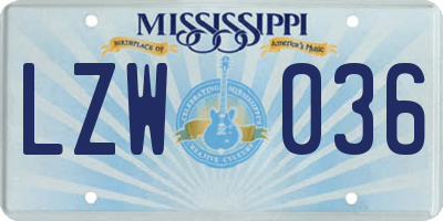 MS license plate LZW036