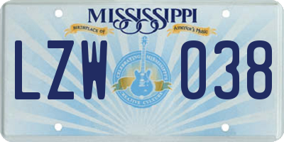 MS license plate LZW038