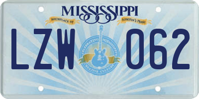MS license plate LZW062