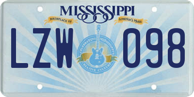MS license plate LZW098