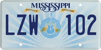 MS license plate LZW102