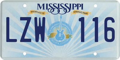 MS license plate LZW116