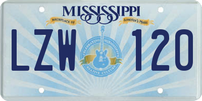 MS license plate LZW120
