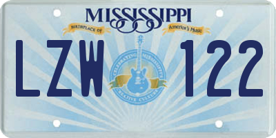 MS license plate LZW122