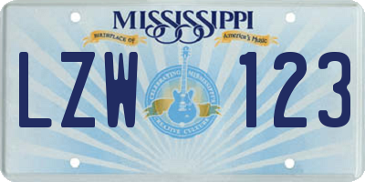 MS license plate LZW123