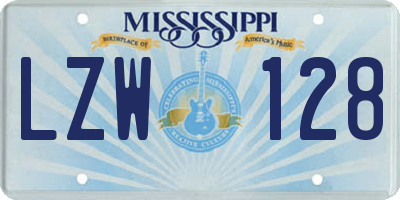 MS license plate LZW128