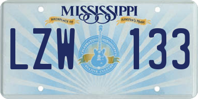 MS license plate LZW133