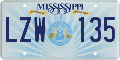 MS license plate LZW135