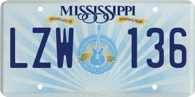 MS license plate LZW136