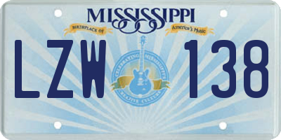 MS license plate LZW138