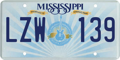 MS license plate LZW139