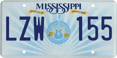 MS license plate LZW155