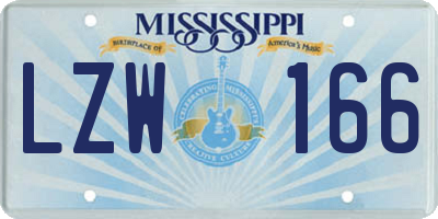 MS license plate LZW166